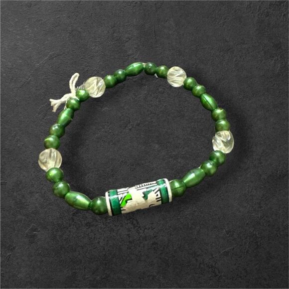 Women's Green Beaded Handmade Native American Art Bracelet Boho Western Navajo - Picture 2 of 5